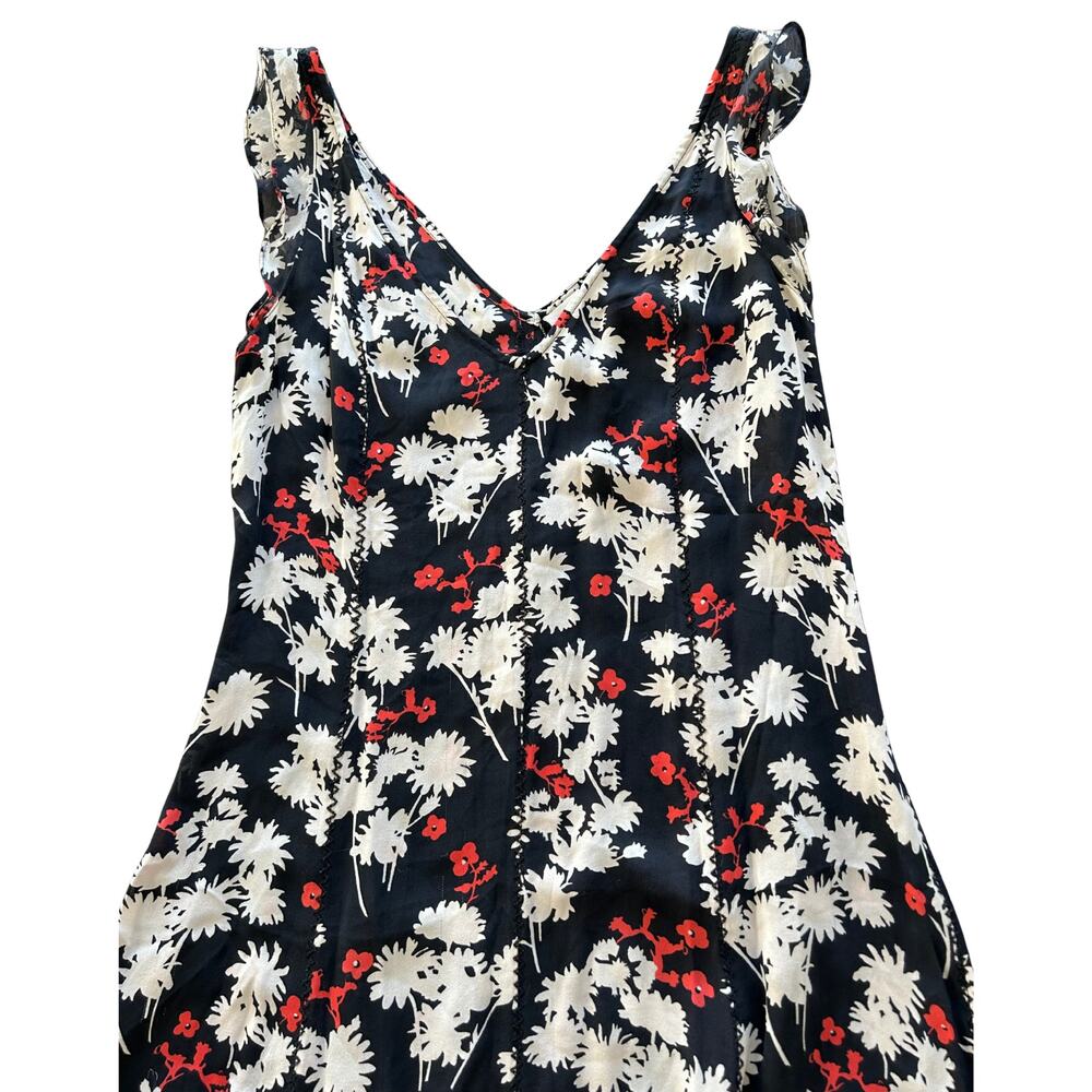 Vintage Diane von Furstenberg Silk Floral Midi Dress Black Red V Neck Size 10 - Picture 2 of 8